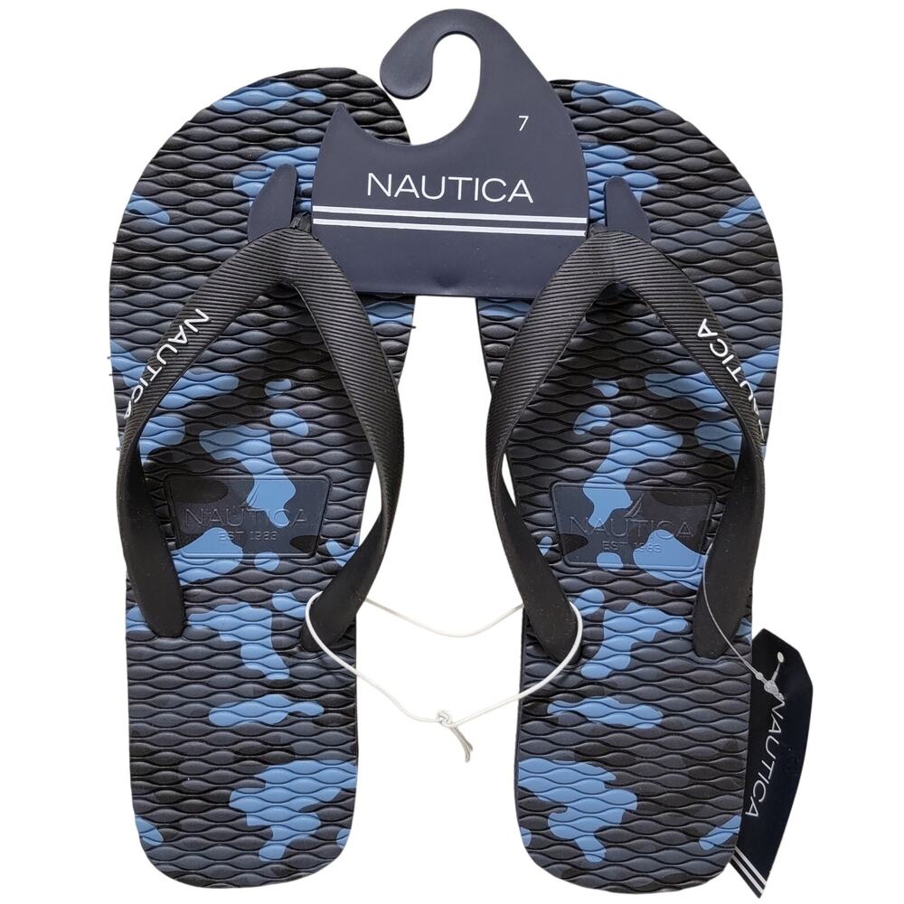 Nautica Men Jiren Flip Flop Thong Sandals Size US 7M Navy Blue Camouflage
